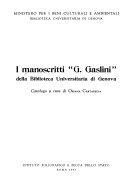 Copertina  I manoscritti G. Gaslini della Biblioteca universitaria di Genova